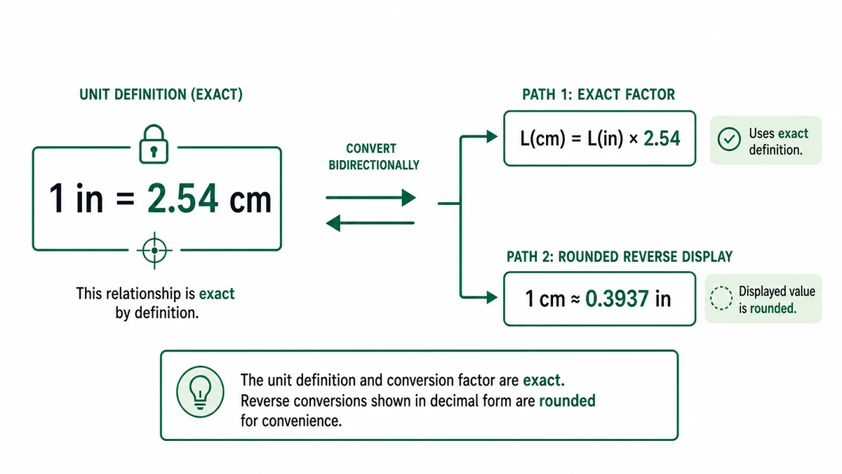 A length value passing through an exact unit-factor conversion and a rounded display